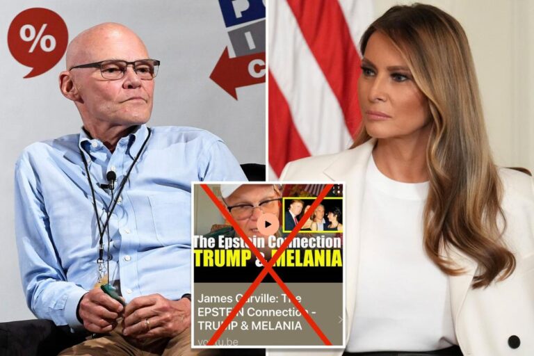 Pundit James Carville apologizes and pulls video suggesting a Melania Trump ‘Epstein connection’ 