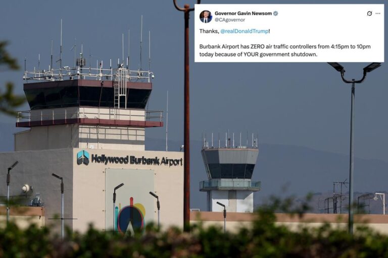 California’s Hollywood Burbank Airport to go hours without on-site air traffic controllers as government shutdown drags on